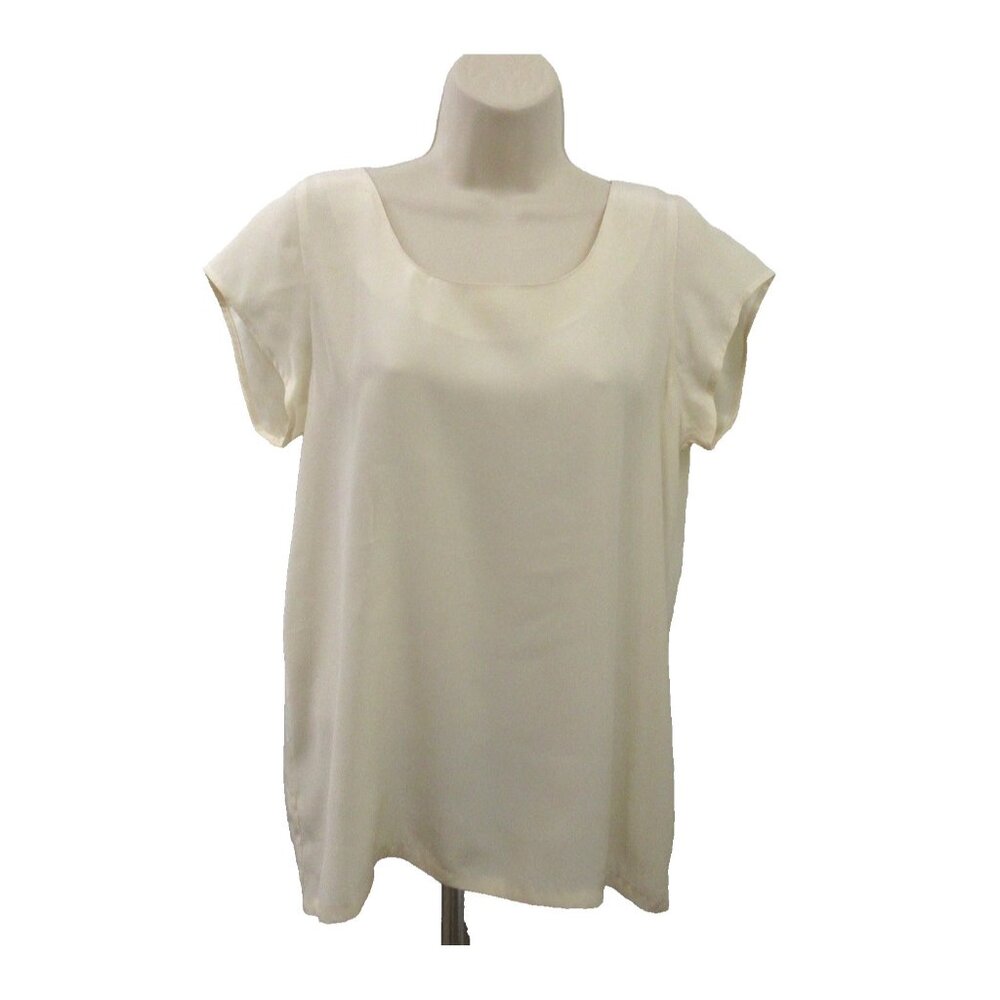 Composition Blouse Shell Size Medium 100% Silk Cream Short Cap Sleeve Pullover